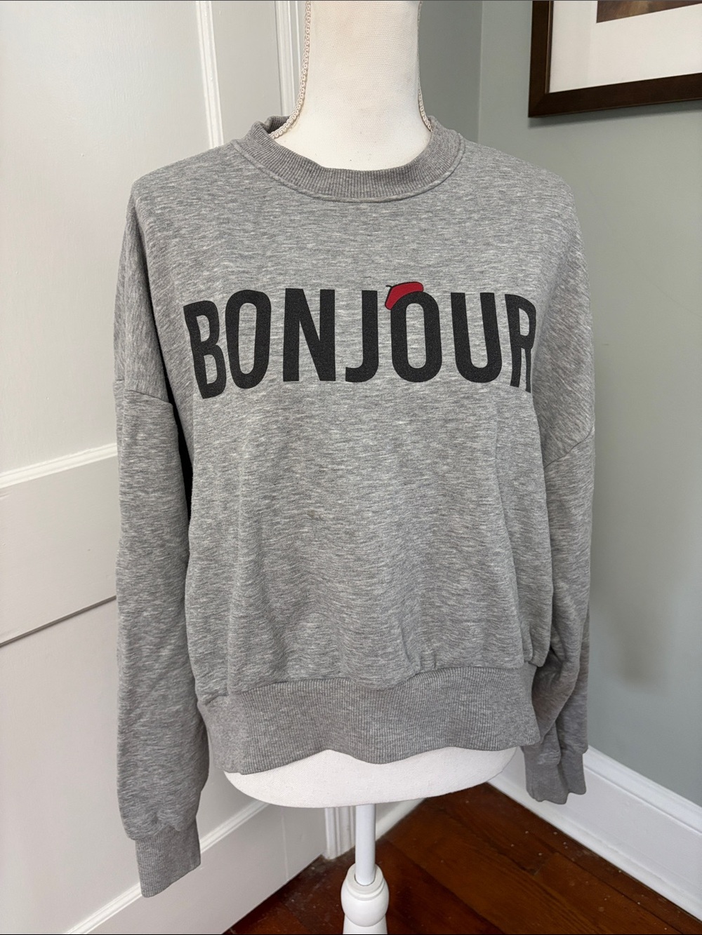 cinq a sept Grey 'BONJOUR' Crewneck Sweatshirt size Medium
